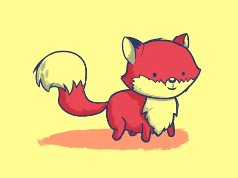 Fox: a red cartoon fox on a sunny yellow background