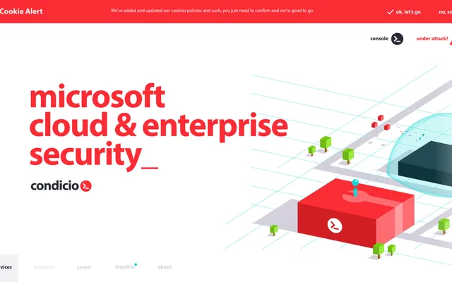 Condicio's website with an isometric security landscape