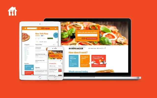 Takeaway.com on a laptop, tablet and phone