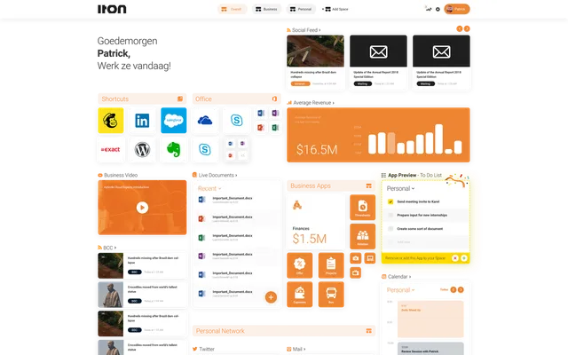 Workspace 365 with apps and files as tiles